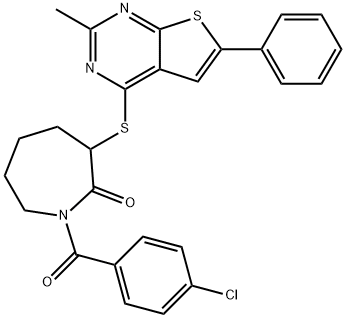 1-(4-chlorobenzoyl)-3-[(2-methyl-6-phenylthieno[2,3-d]pyrimidin-4-yl)sulfanyl]-2-azepanone Structure
