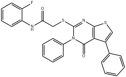 N-(2-fluorophenyl)-2-[(4-oxo-3,5-diphenyl-3,4-dihydrothieno[2,3-d]pyrimidin-2-yl)sulfanyl]acetamide 구조식 이미지