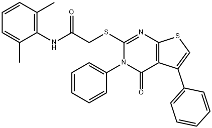 N-(2,6-dimethylphenyl)-2-[(4-oxo-3,5-diphenyl-3,4-dihydrothieno[2,3-d]pyrimidin-2-yl)sulfanyl]acetamide 구조식 이미지