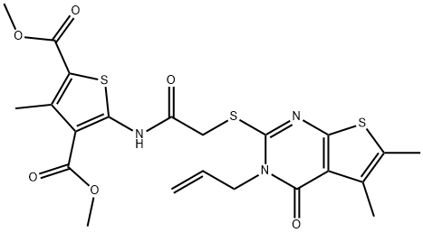 dimethyl 5-({[(3-allyl-5,6-dimethyl-4-oxo-3,4-dihydrothieno[2,3-d]pyrimidin-2-yl)sulfanyl]acetyl}amino)-3-methyl-2,4-thiophenedicarboxylate Structure