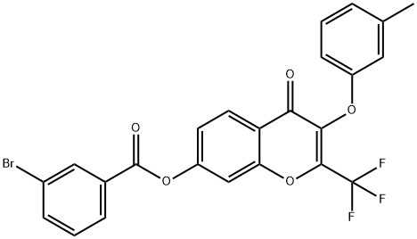 3-(3-methylphenoxy)-4-oxo-2-(trifluoromethyl)-4H-chromen-7-yl 3-bromobenzoate 구조식 이미지