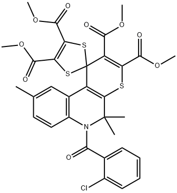 tetramethyl 6'-(2-chlorobenzoyl)-5',5',9'-trimethyl-5',6'-dihydrospiro[1,3-dithiole-2,1'-(1'H)-thiopyrano[2,3-c]quinoline]-2',3',4,5-tetracarboxylate 구조식 이미지