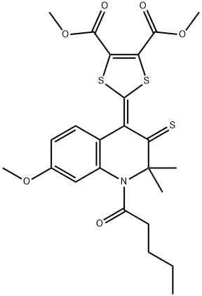 dimethyl 2-(7-methoxy-2,2-dimethyl-1-pentanoyl-3-thioxo-2,3-dihydro-4(1H)-quinolinylidene)-1,3-dithiole-4,5-dicarboxylate Structure