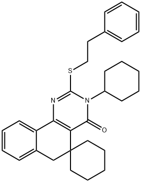 3-cyclohexyl-2-[(2-phenylethyl)sulfanyl]-5,6-dihydrospiro(benzo[h]quinazoline-5,1'-cyclohexane)-4(3H)-one Structure