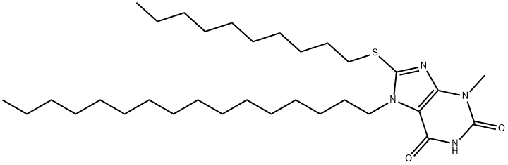 8-(decylsulfanyl)-7-hexadecyl-3-methyl-3,7-dihydro-1H-purine-2,6-dione 구조식 이미지