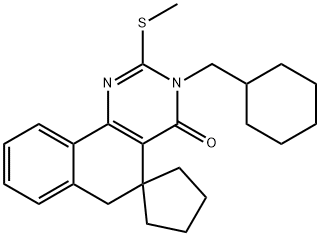 3-(cyclohexylmethyl)-2-(methylsulfanyl)-5,6-dihydrospiro(benzo[h]quinazoline-5,1'-cyclopentane)-4(3H)-one 구조식 이미지