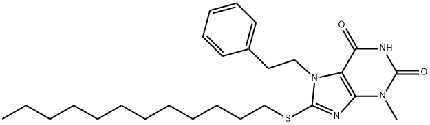 8-(dodecylsulfanyl)-3-methyl-7-(2-phenylethyl)-3,7-dihydro-1H-purine-2,6-dione 구조식 이미지
