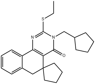 3-(cyclopentylmethyl)-2-(ethylsulfanyl)-5,6-dihydrospiro(benzo[h]quinazoline-5,1'-cyclopentane)-4(3H)-one Structure