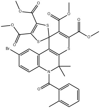 tetramethyl 9'-bromo-5',5'-dimethyl-6'-(2-methylbenzoyl)-5',6'-dihydrospiro(1,3-dithiole-2,1'-[1'H]-thiopyrano[2,3-c]quinoline)-2',3',4,5-tetracarboxylate Structure