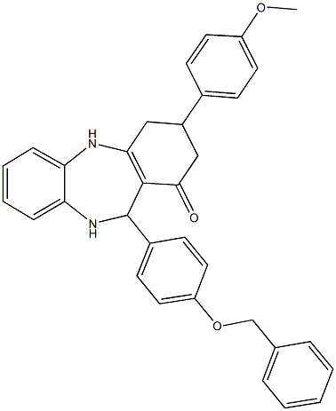 11-[4-(benzyloxy)phenyl]-3-(4-methoxyphenyl)-2,3,4,5,10,11-hexahydro-1H-dibenzo[b,e][1,4]diazepin-1-one 구조식 이미지