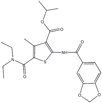 isopropyl 2-[(1,3-benzodioxol-5-ylcarbonyl)amino]-5-[(diethylamino)carbonyl]-4-methyl-3-thiophenecarboxylate 구조식 이미지