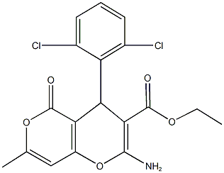 ethyl 2-amino-4-(2,6-dichlorophenyl)-7-methyl-5-oxo-4H,5H-pyrano[4,3-b]pyran-3-carboxylate 구조식 이미지