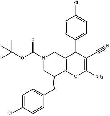 tert-butyl 2-amino-8-(4-chlorobenzylidene)-4-(4-chlorophenyl)-3-cyano-7,8-dihydro-4H-pyrano[3,2-c]pyridine-6(5H)-carboxylate 구조식 이미지