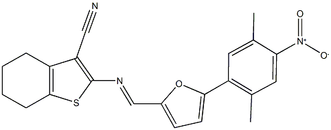 2-{[(5-{4-nitro-2,5-dimethylphenyl}-2-furyl)methylene]amino}-4,5,6,7-tetrahydro-1-benzothiophene-3-carbonitrile 구조식 이미지