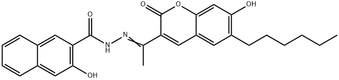 N'-[1-(6-hexyl-7-hydroxy-2-oxo-2H-chromen-3-yl)ethylidene]-3-hydroxy-2-naphthohydrazide 구조식 이미지