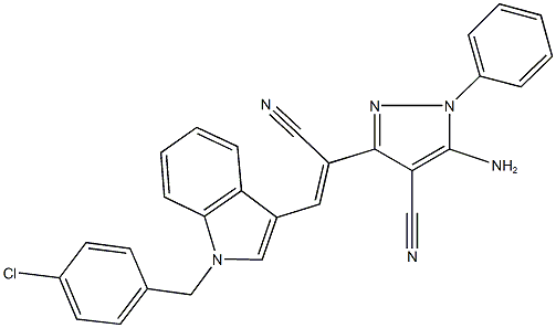 5-amino-3-{2-[1-(4-chlorobenzyl)-1H-indol-3-yl]-1-cyanovinyl}-1-phenyl-1H-pyrazole-4-carbonitrile 구조식 이미지