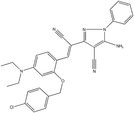 5-amino-3-{2-[2-[(4-chlorobenzyl)oxy]-4-(diethylamino)phenyl]-1-cyanovinyl}-1-phenyl-1H-pyrazole-4-carbonitrile Structure