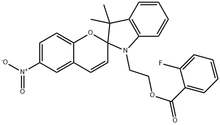 2-(3',3'-dimethyl-6-nitro-2',3'-dihydrospiro[2H-chromene-2,2'-(1'H)-indole]-1'-yl)ethyl 2-fluorobenzoate 구조식 이미지