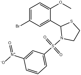 2-[5-bromo-2-(methyloxy)phenyl]-3-({3-nitrophenyl}sulfonyl)-1,3-thiazolidine Structure