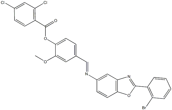 4-({[2-(2-bromophenyl)-1,3-benzoxazol-5-yl]imino}methyl)-2-methoxyphenyl 2,4-dichlorobenzoate Structure