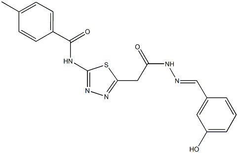 N-(5-{2-[2-(3-hydroxybenzylidene)hydrazino]-2-oxoethyl}-1,3,4-thiadiazol-2-yl)-4-methylbenzamide Structure