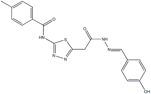 N-(5-{2-[2-(4-hydroxybenzylidene)hydrazino]-2-oxoethyl}-1,3,4-thiadiazol-2-yl)-4-methylbenzamide Structure
