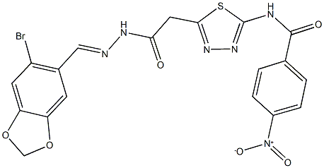 N-[5-(2-{2-[(6-bromo-1,3-benzodioxol-5-yl)methylene]hydrazino}-2-oxoethyl)-1,3,4-thiadiazol-2-yl]-4-nitrobenzamide 구조식 이미지