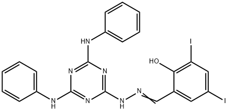 2-hydroxy-3,5-diiodobenzaldehyde (4,6-dianilino-1,3,5-triazin-2-yl)hydrazone 구조식 이미지