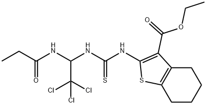 ethyl 2-[({[2,2,2-trichloro-1-(propionylamino)ethyl]amino}carbothioyl)amino]-4,5,6,7-tetrahydro-1-benzothiophene-3-carboxylate Structure