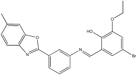 4-bromo-2-ethoxy-6-({[3-(6-methyl-1,3-benzoxazol-2-yl)phenyl]imino}methyl)phenol Structure