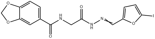 N-(2-{2-[(5-iodo-2-furyl)methylene]hydrazino}-2-oxoethyl)-1,3-benzodioxole-5-carboxamide Structure