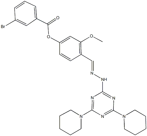 4-{2-[4,6-di(1-piperidinyl)-1,3,5-triazin-2-yl]carbohydrazonoyl}-3-methoxyphenyl 3-bromobenzoate Structure