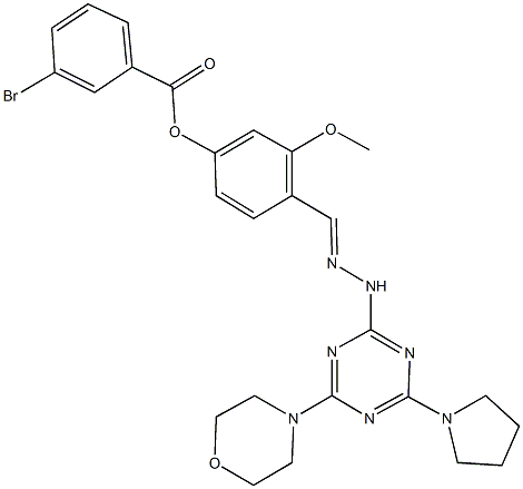 3-methoxy-4-{2-[4-(4-morpholinyl)-6-(1-pyrrolidinyl)-1,3,5-triazin-2-yl]carbohydrazonoyl}phenyl 3-bromobenzoate 구조식 이미지