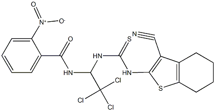 2-nitro-N-[2,2,2-trichloro-1-({[(3-cyano-4,5,6,7-tetrahydro-1-benzothien-2-yl)amino]carbothioyl}amino)ethyl]benzamide 구조식 이미지