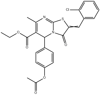 ethyl 5-[4-(acetyloxy)phenyl]-2-(2-chlorobenzylidene)-7-methyl-3-oxo-2,3-dihydro-5H-[1,3]thiazolo[3,2-a]pyrimidine-6-carboxylate 구조식 이미지