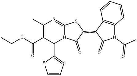 ethyl 2-(1-acetyl-2-oxo-1,2-dihydro-3H-indol-3-ylidene)-7-methyl-3-oxo-5-(2-thienyl)-2,3-dihydro-5H-[1,3]thiazolo[3,2-a]pyrimidine-6-carboxylate 구조식 이미지