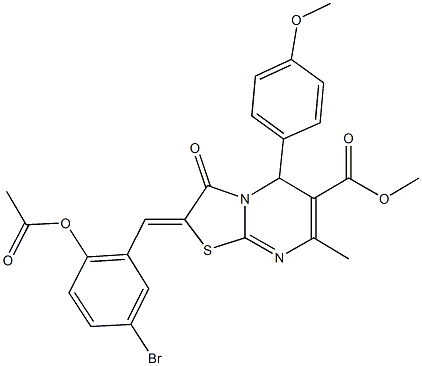 methyl 2-[2-(acetyloxy)-5-bromobenzylidene]-5-(4-methoxyphenyl)-7-methyl-3-oxo-2,3-dihydro-5H-[1,3]thiazolo[3,2-a]pyrimidine-6-carboxylate 구조식 이미지