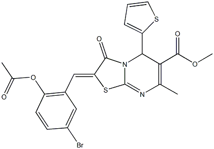 methyl 2-[2-(acetyloxy)-5-bromobenzylidene]-7-methyl-3-oxo-5-(2-thienyl)-2,3-dihydro-5H-[1,3]thiazolo[3,2-a]pyrimidine-6-carboxylate 구조식 이미지