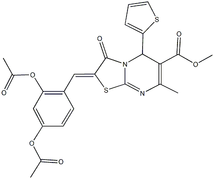 methyl 2-[2,4-bis(acetyloxy)benzylidene]-7-methyl-3-oxo-5-(2-thienyl)-2,3-dihydro-5H-[1,3]thiazolo[3,2-a]pyrimidine-6-carboxylate 구조식 이미지