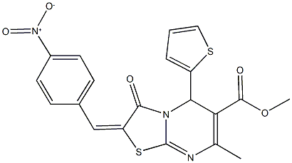 methyl 2-{4-nitrobenzylidene}-7-methyl-3-oxo-5-(2-thienyl)-2,3-dihydro-5H-[1,3]thiazolo[3,2-a]pyrimidine-6-carboxylate Structure