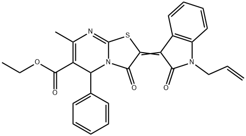 ethyl 2-(1-allyl-2-oxo-1,2-dihydro-3H-indol-3-ylidene)-7-methyl-3-oxo-5-phenyl-2,3-dihydro-5H-[1,3]thiazolo[3,2-a]pyrimidine-6-carboxylate 구조식 이미지