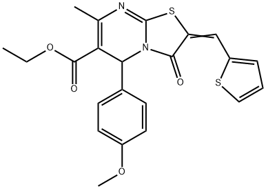 ethyl 5-(4-methoxyphenyl)-7-methyl-3-oxo-2-(2-thienylmethylene)-2,3-dihydro-5H-[1,3]thiazolo[3,2-a]pyrimidine-6-carboxylate 구조식 이미지