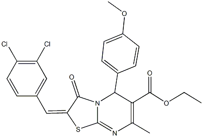 ethyl 2-(3,4-dichlorobenzylidene)-5-(4-methoxyphenyl)-7-methyl-3-oxo-2,3-dihydro-5H-[1,3]thiazolo[3,2-a]pyrimidine-6-carboxylate 구조식 이미지