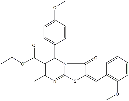 ethyl 2-(2-methoxybenzylidene)-5-(4-methoxyphenyl)-7-methyl-3-oxo-2,3-dihydro-5H-[1,3]thiazolo[3,2-a]pyrimidine-6-carboxylate 구조식 이미지