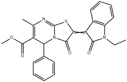 methyl 2-(1-ethyl-2-oxo-1,2-dihydro-3H-indol-3-ylidene)-7-methyl-3-oxo-5-phenyl-2,3-dihydro-5H-[1,3]thiazolo[3,2-a]pyrimidine-6-carboxylate Structure