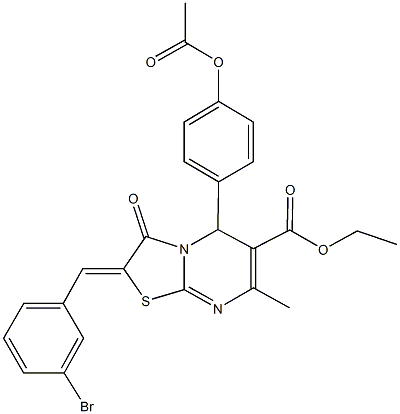 ethyl 5-[4-(acetyloxy)phenyl]-2-(3-bromobenzylidene)-7-methyl-3-oxo-2,3-dihydro-5H-[1,3]thiazolo[3,2-a]pyrimidine-6-carboxylate 구조식 이미지