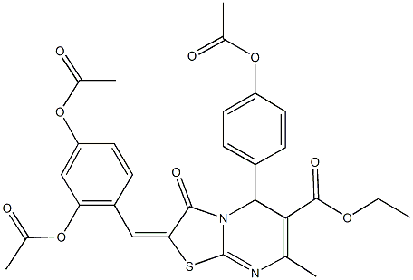 ethyl 5-[4-(acetyloxy)phenyl]-2-[2,4-bis(acetyloxy)benzylidene]-7-methyl-3-oxo-2,3-dihydro-5H-[1,3]thiazolo[3,2-a]pyrimidine-6-carboxylate 구조식 이미지