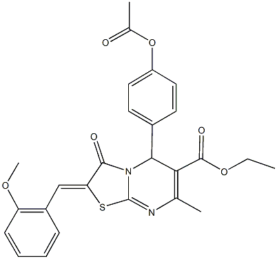 ethyl 5-[4-(acetyloxy)phenyl]-2-(2-methoxybenzylidene)-7-methyl-3-oxo-2,3-dihydro-5H-[1,3]thiazolo[3,2-a]pyrimidine-6-carboxylate 구조식 이미지