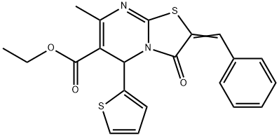 ethyl 2-benzylidene-7-methyl-3-oxo-5-(2-thienyl)-2,3-dihydro-5H-[1,3]thiazolo[3,2-a]pyrimidine-6-carboxylate Structure