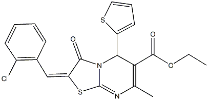 ethyl 2-(2-chlorobenzylidene)-7-methyl-3-oxo-5-(2-thienyl)-2,3-dihydro-5H-[1,3]thiazolo[3,2-a]pyrimidine-6-carboxylate Structure